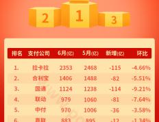 2024年6月第三方支付机构交易量排行