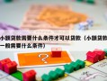 小额贷款需要什么条件才可以贷款（小额贷款一般需要什么条件）
